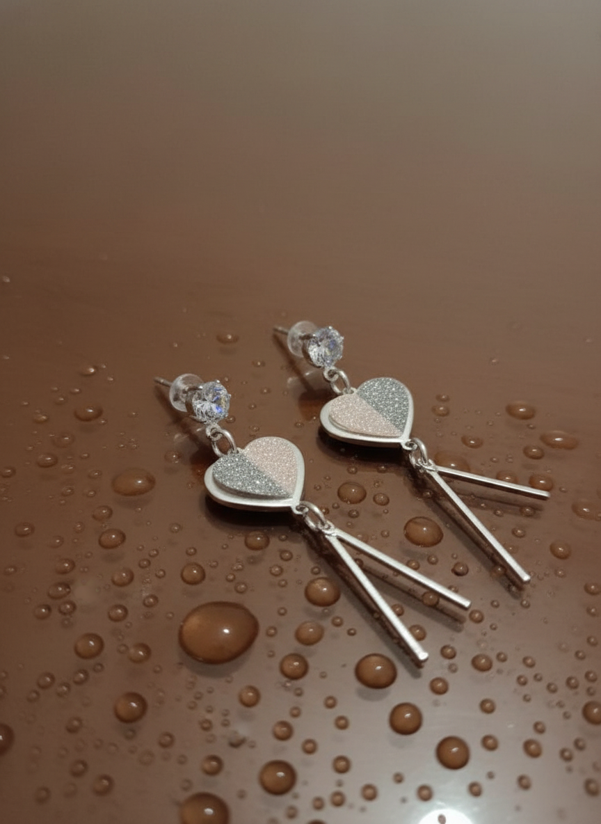 Elegant Dual-Tone Heart Drop Earrings – Sparkle & Sophistication Redefined