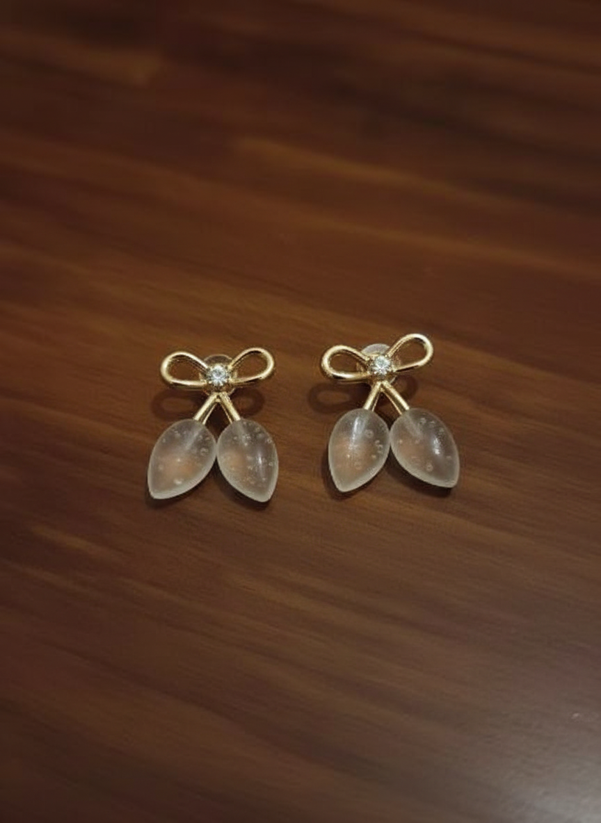 Golden Bow & Crystal Leaf Drop Earrings – Sophisticated Glam