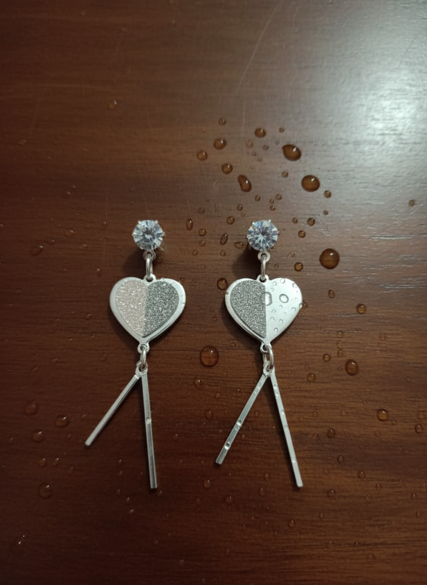 Elegant Dual-Tone Heart Drop Earrings – Sparkle & Sophistication Redefined